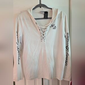 Harley Davidson Womens White Lace-Up Hoodie Top 1X